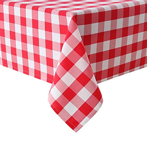 Hiasan Checkered Tablecloth Rectangle, 30 x 60 Inch - Waterproof and Wrinkle Resistant Table Cloth for Picnic, Dinner, Party and Christmas, Washable Polyester Fabric, Red and White Gingham Pattern