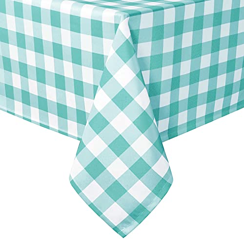 Hiasan Checkered Tablecloth Rectangle, 60 x 140 Inch - Waterproof, Wrinkle Resistant and Washable Gingham Table Cloth for Outdoor Picnic, Kitchen and Holiday Dinner, Aqua and White