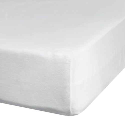 Eurofirany - Fitted Sheet 220 x 200 cm - Basic Cotton Flat Sheet with Elastic Band, Durable - for Thick Mattresses 30 cm Deep Pocket - Many Colours, White