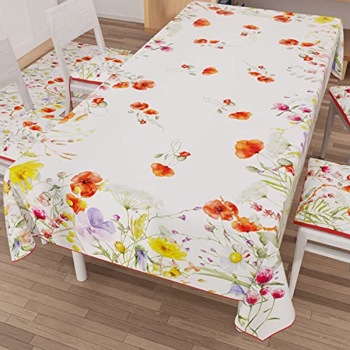 PETTI Artigiani Italiani - Stain Resistant Tablecloth Rectangular 140x450 cm 24 Seats, Wipe Clean Microfibre Kitchen Table Cover, Floral 10 Design Red Flowers, 100% Made in Italy