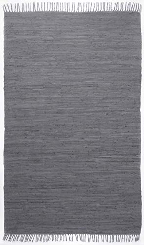 Theko Dhurry Fleckerl Flat Weave Rug Made of 100% Cotton Handwoven, Washable, Reversible - 120 x 180 cm Anthracite - Happy Cotton