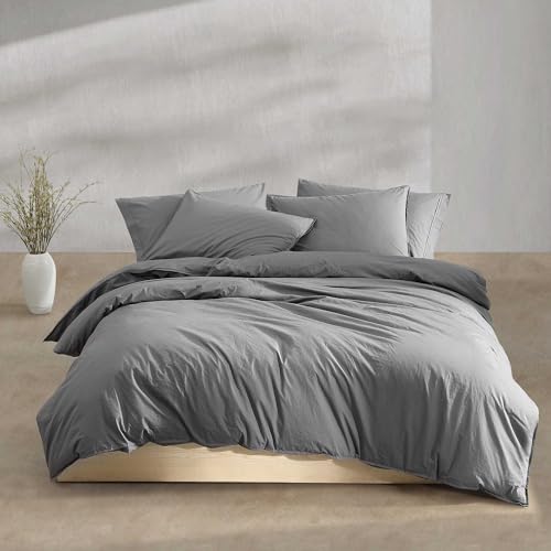 Calvin Klein - Queen Duvet Cover Set, Modern Cotton Washed Percale Bedding with Matching Shams, Cozy Home Decor, Oeko-Tex Certified (Washed Percale Graphite, Queen)
