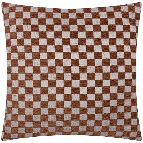 furn. Hoem Larro Polyester Filled Cushion – Textured Checkerboard Jacquard Chenille Decorative Pillow (Copper – 45x45cm)