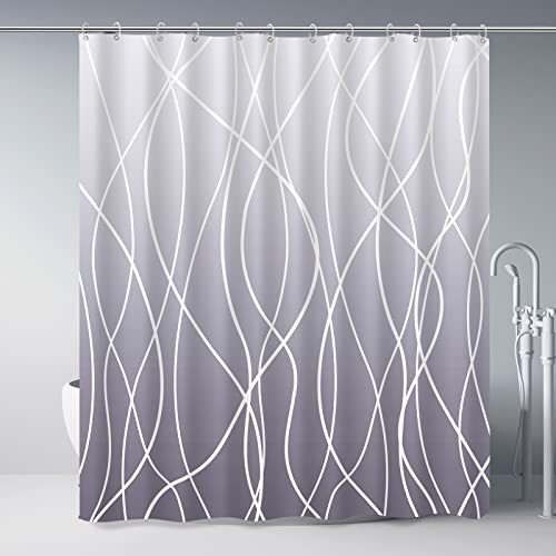 "Punkray Striped Shower Curtain with Hooks, Weighted Hem Shower Curtains Water Repellent Machine Washable, Ombre Lavender Grey, 72"" W x 72"" L"