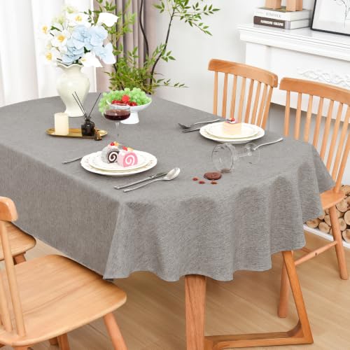 Wolkemer Oval Tablecloth 60 x 102 Inches Faux Linen Water Resistant - Farmhouse Polyester Tablecloths, Washable Wipeable Table Cover for Home, Kitchen, Dining, Wedding, Party (Grey)