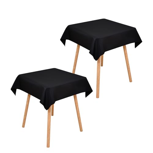 Wolkemer 2 Pack 36x36 Inch Small Square Tablecloth Washable Table Cloth - Reusable Polyester Fabric Table Cloth, Solid Black Table Cover for Nightstand, End Tables, Side Tables, Coffee Tabletop