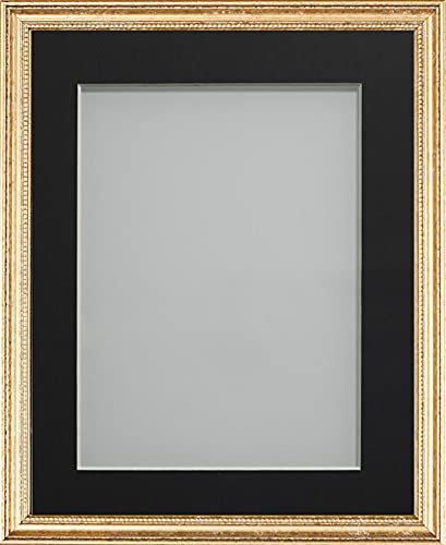 Frame Company Beatrice Range Gold Ornate Wooden Picture Frame With Black Mount, 9x7 for 7x5 *Choice of Mount Colours and Sizes* Fitted with Real Glass