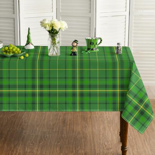 Horaldaily St. Patrick's Day Tablecloth 60??120 Inch Rectangular, Green Buffalo Plaid Rural Style Washable Seasonal Table Cover for Party Picnic Dinner Decor