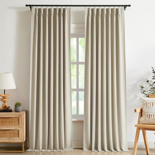 "Kayne Studio Sand Pinch Pleated Full Blackout Curtains, Linen Blend Room Darkening Thermal Insulated Soundproof Drapes, 108 Inch Back Tab Window Curtains for Living Room Bedroom (2 Panels, 40""x108"")"