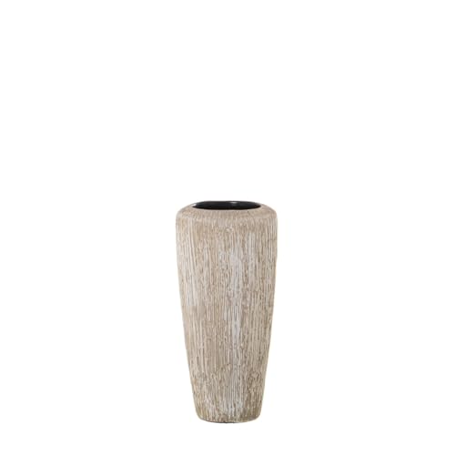 Alexandra House Living Vase White Beige Ceramic Stripes 17 x 17 x 37 cm