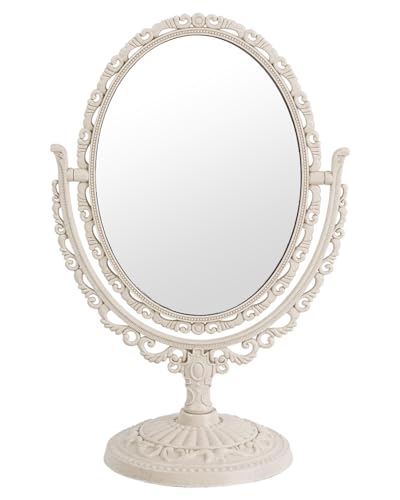 XPXKJ 7-Inch Oval Vintage Tabletop Vanity Makeup Mirror with 3X Magnification, Beige