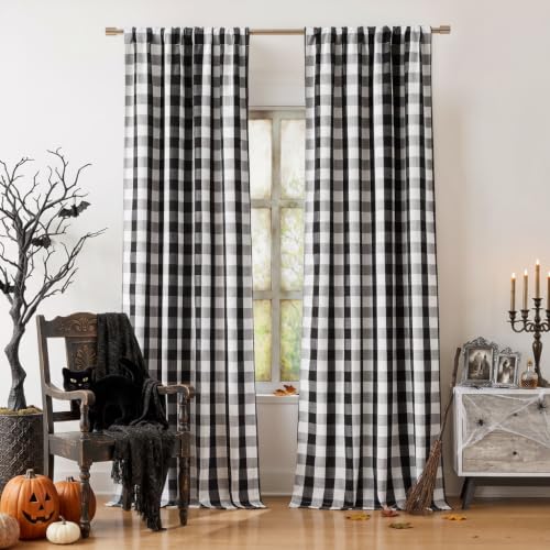 "Bapawfish Black White Buffalo Plaid Full Blackout Curtain Panels for Bedroom Living Room,90 Inches Length Farmhouse Gingham Drapes,Thermal Insulated Window Treatment,Rod Pocket Back Tabs,40"" Wx90 Lx2"