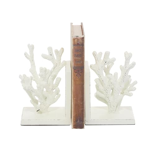 "Deco 79 Metal Coral Bookends, Set of 2 5""W, 7""H, White"
