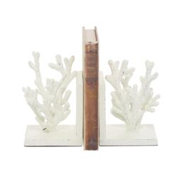 "Deco 79 Metal Coral Bookends, Set of 2 5""W, 7""H, White"