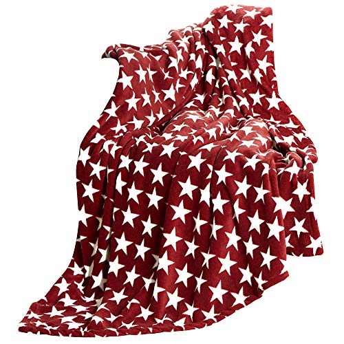 CelinaTex Moonlight Cuddly Blanket 150 x 200 cm Bordeaux Coral Fleece Bedspread Microfibre Sofa Blanket Stars Blanket