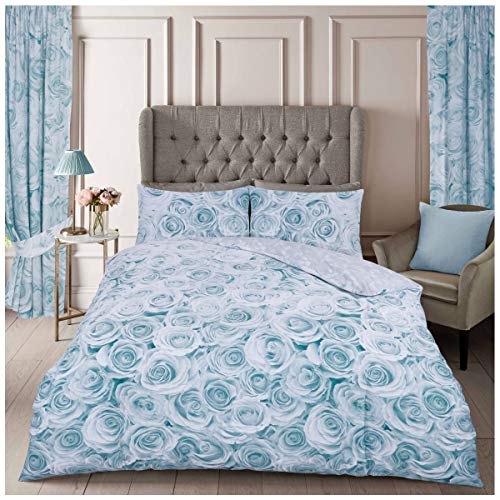GC GAVENO CAVAILIA Luxury Geometric Duvet cover, Floral Bedding Quilt Set, Polycotton Bed Covers, Duck Egg, Double