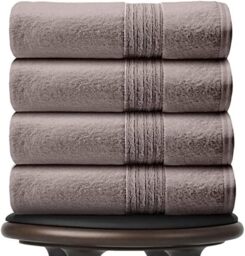 New Hampton Pack of 4 Bath Towel Set, 100% Ringspun Cotton, Extra Absorbent 450 GSM Luxury Bath Sheets, Silver/Grey, 4PK