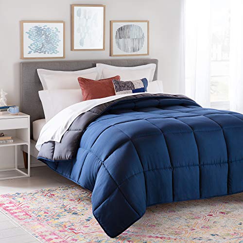 Linenspa Comforter Duvet Insert Full Navy/Graphite Down Alternative All Season Microfiber-Full Size - Box Stitched