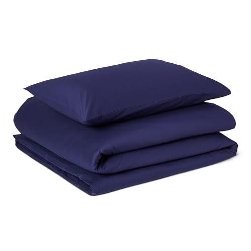 Amazon Basics 2-Piece Organic Cotton Single Duvet Cover Set, Soft Bedding, 135 x 200 cm & 1 Pillowcase 50 x 80 cm, Navy Blue