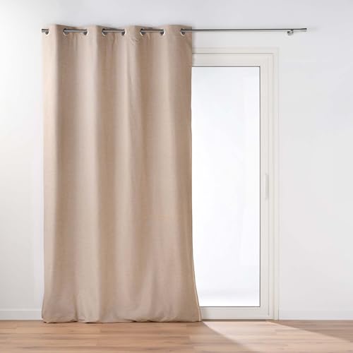 Douceur d'Intérieur, Coverline Beige Thermal & 100% Blackout Curtains with Eyelets with Removable Lining (140 x 260 cm)