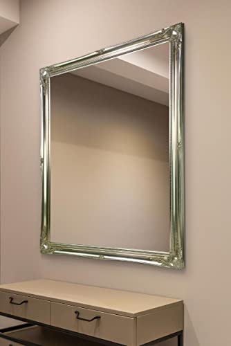 "FRENCH SILVER HUGE SHABBY CHIC ANTIQUE STYLE MIRROR - 42"" x 54"" OVERALL SIZE (105cm X 135cm)"