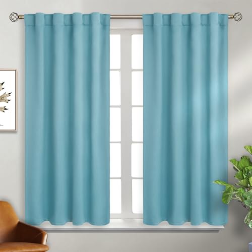 BGment Rod Pocket and Back Tab Blackout Curtains for Bedroom - Thermal Insulated Room Darkening Curtains for Living Room, Set of 2 Panels (38 x 45 Inch, Aqua)