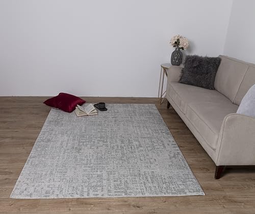 Asiatic Edits Low Pile Abstract Silver Indoor Rug for Living room, Bedroom, Conservatory, Hallway, Large Area, Easy to Clean, Area Rugs - Non Shedding 200x290cm
