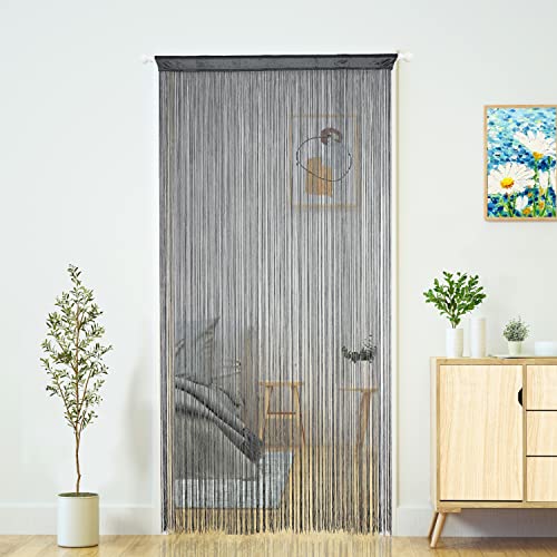 YaoYue String Curtain Door Curtains Boho Hippie Hanging Patio Tassels Room Decor Bedroom Wall Window Closet Kitchen Living Room Fringe Divider Laundry Room (100x200cm, Grey)