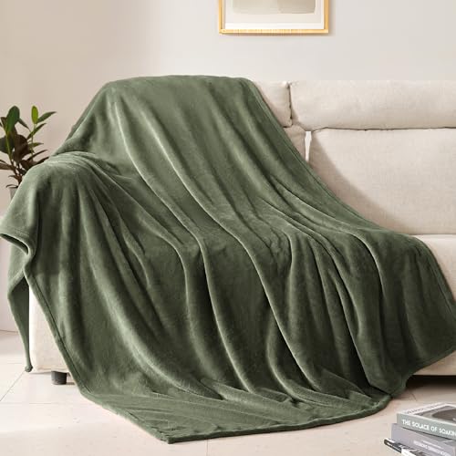 "BEAUTEX Fleece Throw Blanket for Couch Sofa or Bed Throw Size, Soft Fuzzy Plush Blanket, Luxury Flannel Lap Blanket, Super Cozy and Comfy for All Seasons (Olive Green, 50"" x 60"")"