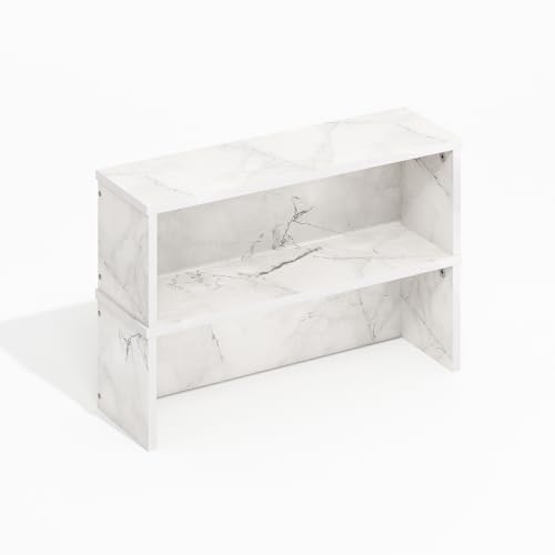 Furinno HELENA Kitchen Countertop Organizer Set of 2, 45.7cm Kitchen Counter Shelves, Stackable Organizer Shelf, Spice Rack for Kitchen, Pantry, Coffee Bar, Light Marble