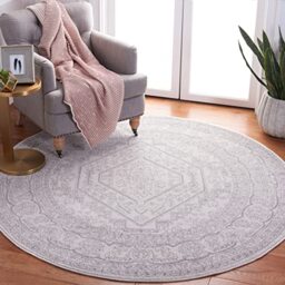 Safavieh Traditional Rug for Living Room, Dining Room, Bedroom - Adirondack Collection, Short Pile, in Ivory and Silver, 122 X 122 cm