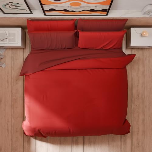 PETTI Artigiani Italiani - Single Duvet Cover Set 200 x 135 cm (1 Pillowcase 80 x 80 cm Included), Soft Microfibre Duvet Cover Set, Plain Red - Burgundy