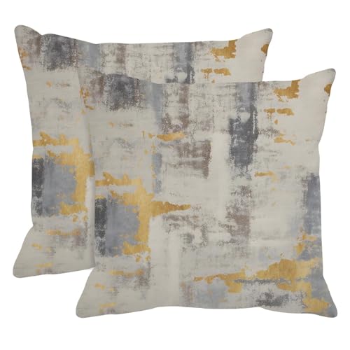 Britimes Throw Pillow Covers Modern Home Art Decor, 20 x 20 Inches Set of 2 Abstract Oil Painting Pillowcases for Bedroom, Living Room, Cushion Couch Sofa, Abstract Golden Grey