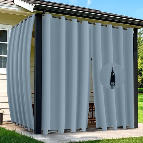 Arfntevss Outdoor Curtains for Patio Waterproof 2 Panels Blackout Extra Wide Curtains with Zipper Top & Bottom Grommet Sun Blocking Outdoor Privacy Drape for Gazebo Porch (110x120, Light Blue)