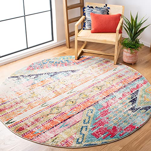 Safavieh Boho Rug for Living Room, Dining Room, Bedroom - Monaco Collection, Short Pile, in Multi, 160 x 160 cm