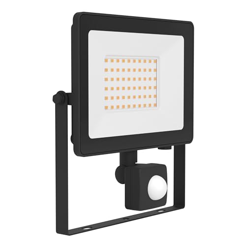 Eglo LED Floodlight Risacca-E, Motion Sensor, 4500 lumens, Adjustable Outdoor Security Light, Black Aluminium wall lamp, Neutral White, IP65