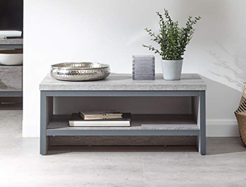 GFW Boston Simple Coffee Table Grey With Distressed Finish For Living Room, Lower Storage Shelf For Books, TV Accessories & Magazine, Engineered Wood, Grey, H-35.8cm x W-86cm x D-48cm