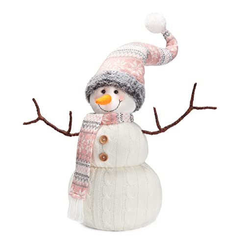 WORLDECO Christmas Handmade Valentine Gift Cute Snowman Animated Plush Knit Doll Collectible Figurine Xmas Bedroom Home Decorations Holiday Presents