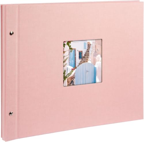 goldbuch Bella Vista Trend Ros?? 28522 Screw Album Photo Book 39 x 31 x 2.5 - Expandable photo album with picture cut-out, soft pink linen cover, 40 black pages and glassine, made in Germany