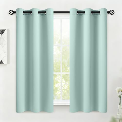 COSVIYA Grommet Blackout Room Darkening Aqua Curtains 54 inch Length 2 Panels,Thick Polyester Light Blocking Insulated Thermal Window Drapes for Bedroom/Living Room,38x54 inches