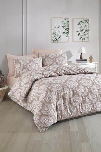 Nuit Des Rêves Double Quilt Cover Set (200 x 200 cm), Brown, 65% Cotton/35% Polyester, 2 Pillowcases (80 x 80 cm), Machine Washable, Elegant Button Closure