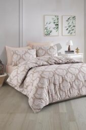 Nuit Des Rêves Double Quilt Cover Set (200 x 200 cm), Brown, 65% Cotton/35% Polyester, 2 Pillowcases (80 x 80 cm), Machine Washable, Elegant Button Closure