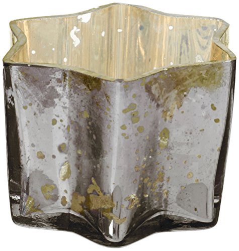 Insideretail Star Tea Light Holders with Distressed Foil, Glass, Charcoal, 7 x 4.5 cm, Set of 6