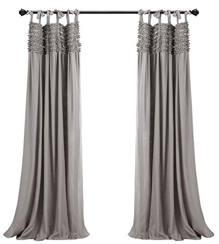 Lush Decor 16T004279, Gray Lydia Curtains Ruffle Window Panel Set for Living, Dining, Bedroom (Pair), 95” x 40