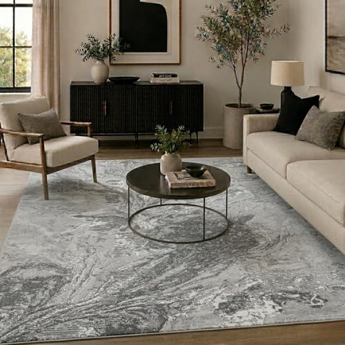 Serdim Rugs Serenity Metallic Two-Tone Indoor Area Rug - Contemporary Abstract Design - Marble Grey- 120x170 cm