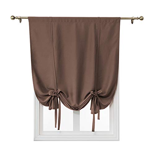 ele ELEOPTION Tie-Up Simple Blackout Curtain, Rod Pocket Thermal Insulated Room Darkening Roman Shade for Bedroom Living Room Kitchen Small Window (Coffee, 100x120cm)