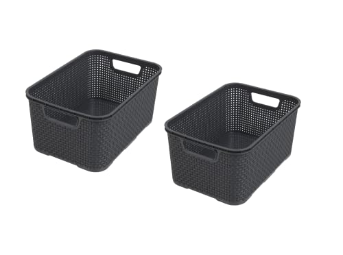 BranQ - Home essential Baskets in Rattan Design Size L 19 L 38 x 27.8 x 18.5 cm (L x W x H) Anthracite