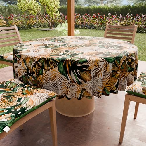 PETTI Artigiani Italiani - Anti-Stain Round Microfibre Tablecloth (Diameter 140 cm), Kitchen Table Cover for Round Table, Tropical 04 Design, 100% Made in Italy