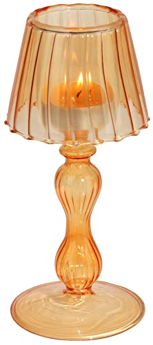 Gurfuy Desk Lamp Shaped Glass Candle Holder - Glass Hurricane Candleholder Crystal Decorative Candle Stand for Table Wedding Dinning Centerpieces Party Supplies Decor Amber