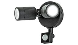 Luceco Outdoor Twin Integrated LED Wall Light with PIR Motion Sensor, Decorative Exterior Adjustable Spotlights for Porches, Driveways and Gardens, Black, IP65, 10W, 720lm, 4000K, LEXWT7B40P